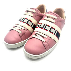 Gucci Bubblegum Pink Leather Ace Logo Stripe Strap Low Top Sneakers 6/36.5